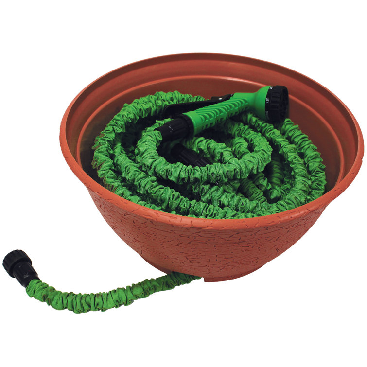 EMSCO Group Expandable Hose Hider, Hose Storage Pot, Rustic Terracotta